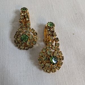 Rhinestone Clip On Back Earrings Lt. Green,Clear, No Brand